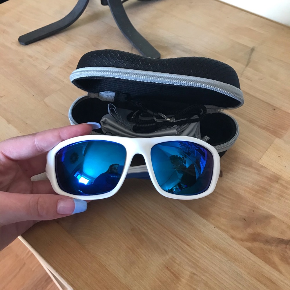 Blue and white sports sunglasses